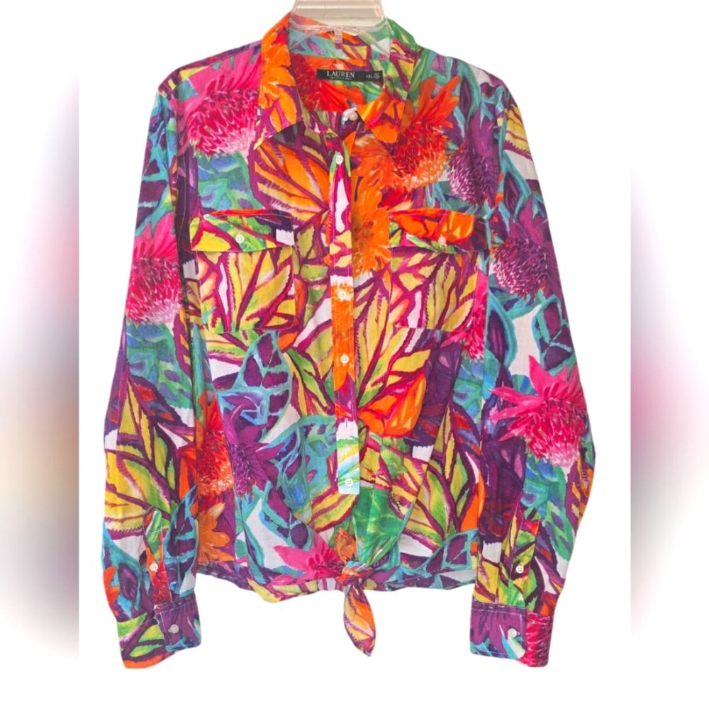 Lauren Ralph Lauren Vibrant Tropical Print Top Size XXL